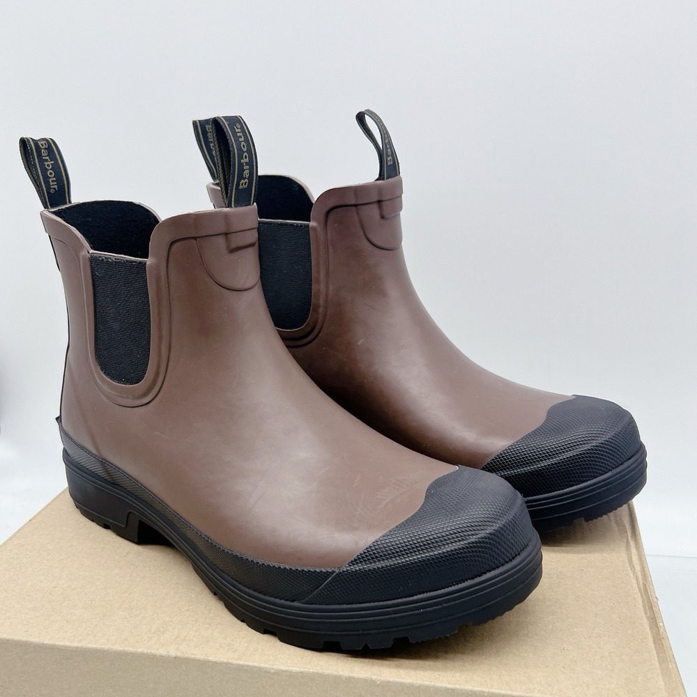 Barbour Storm Men's Chelsea Rain Boots Pull On Dark San Brown Black Size US 10